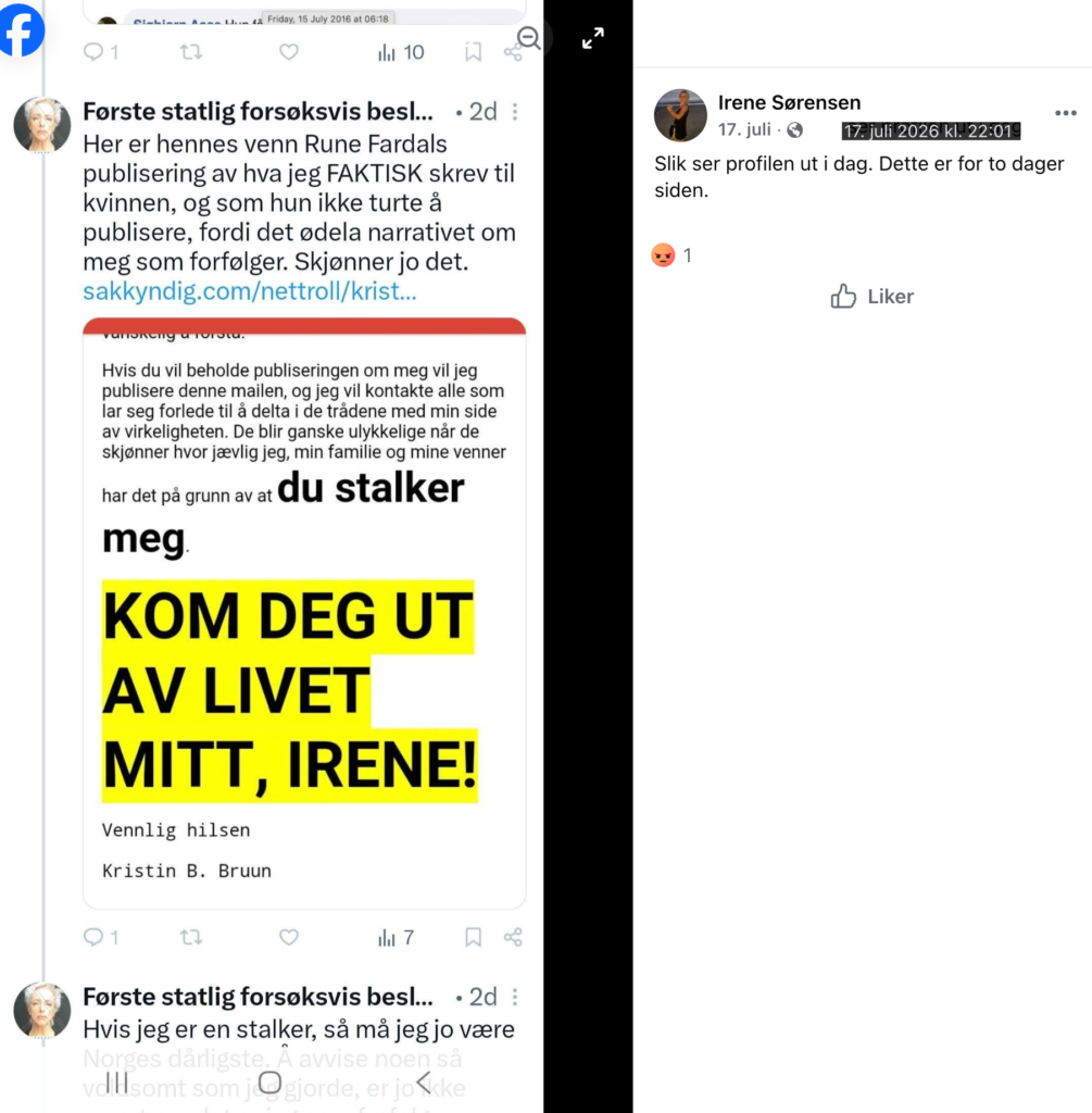 Irene Hov publiserer Bruuns avvisning - mail 2016
